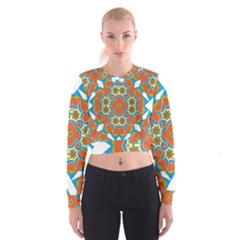 Digital Computer Graphic Geometric Kaleidoscope Women s Cropped Sweatshirt by Simbadda
