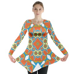 Digital Computer Graphic Geometric Kaleidoscope Long Sleeve Tunic  by Simbadda