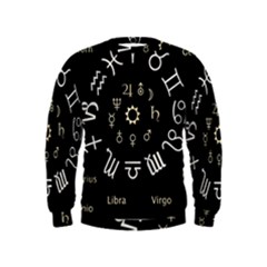 Astrology Chart With Signs And Symbols From The Zodiac Gold Colors Kids  Sweatshirt by Amaryn4rt