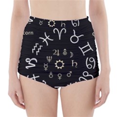 Astrology Chart With Signs And Symbols From The Zodiac Gold Colors High-waisted Bikini Bottoms by Amaryn4rt