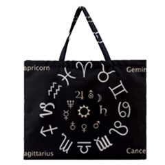 Astrology Chart With Signs And Symbols From The Zodiac Gold Colors Zipper Large Tote Bag by Amaryn4rt