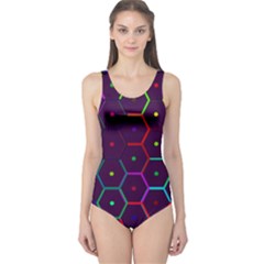 Color Bee Hive Pattern One Piece Swimsuit by Amaryn4rt