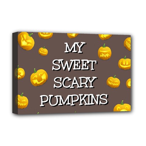 Scary Sweet Funny Cute Pumpkins Hallowen Ecard Deluxe Canvas 18  X 12   by Amaryn4rt