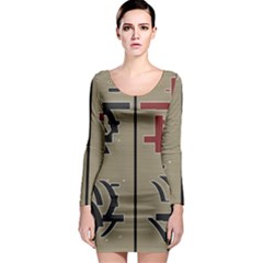 Xia Script On Gray Background Long Sleeve Bodycon Dress by Amaryn4rt