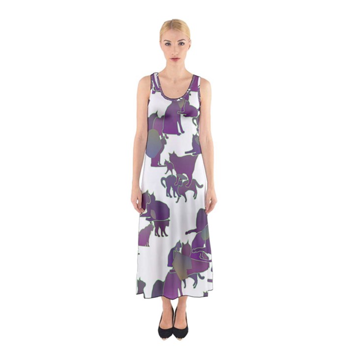 Many Cats Silhouettes Texture Sleeveless Maxi Dress