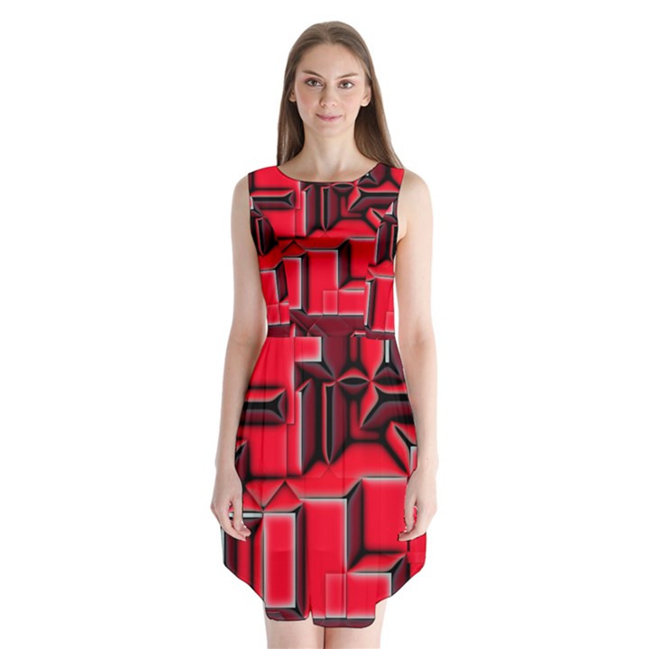 Background With Red Texture Blocks Sleeveless Chiffon Dress  