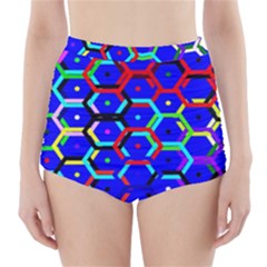 Blue Bee Hive Pattern High-waisted Bikini Bottoms by Amaryn4rt