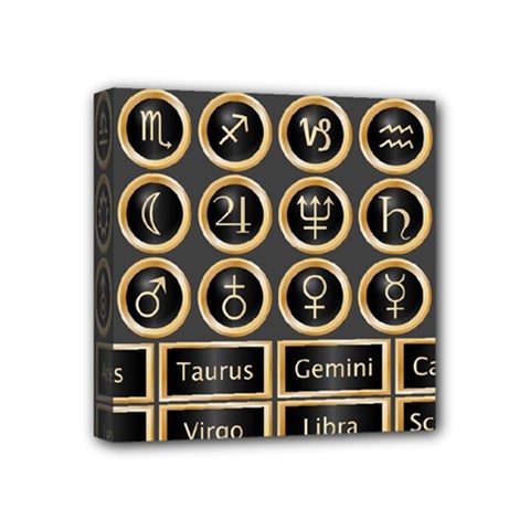 Black And Gold Buttons And Bars Depicting The Signs Of The Astrology Symbols Mini Canvas 4  X 4  by Amaryn4rt