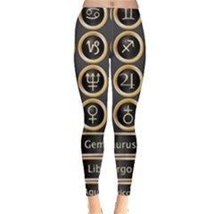 Black And Gold Buttons And Bars Depicting The Signs Of The Astrology Symbols Leggings  by Amaryn4rt