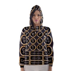 Black And Gold Buttons And Bars Depicting The Signs Of The Astrology Symbols Hooded Wind Breaker (women) by Amaryn4rt