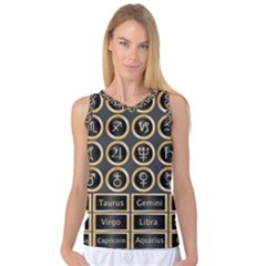 Black And Gold Buttons And Bars Depicting The Signs Of The Astrology Symbols Women s Basketball Tank Top by Amaryn4rt