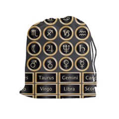 Black And Gold Buttons And Bars Depicting The Signs Of The Astrology Symbols Drawstring Pouches (extra Large)