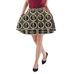 Black And Gold Buttons And Bars Depicting The Signs Of The Astrology Symbols A-line Pocket Skirt by Amaryn4rt