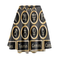 Black And Gold Buttons And Bars Depicting The Signs Of The Astrology Symbols High Waist Skirt