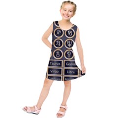 Black And Gold Buttons And Bars Depicting The Signs Of The Astrology Symbols Kids  Tunic Dress by Amaryn4rt
