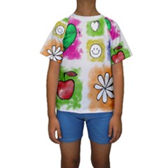 A Set Of Watercolour Icons Kids  Short Sleeve Swimwear by Amaryn4rt