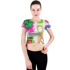 A Set Of Watercolour Icons Crew Neck Crop Top by Amaryn4rt