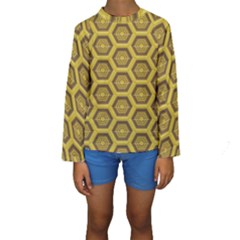Golden 3d Hexagon Background Kids  Long Sleeve Swimwear by Amaryn4rt