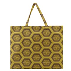 Golden 3d Hexagon Background Zipper Large Tote Bag by Amaryn4rt