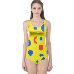 Circle Triangle Red Blue Yellow White Sign One Piece Swimsuit by Alisyart