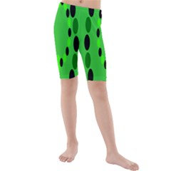 Circular Dot Selections Green Yellow Black Kids  Mid Length Swim Shorts