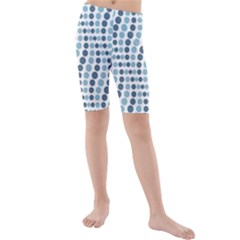 Circle Blue Grey Line Waves Kids  Mid Length Swim Shorts by Alisyart