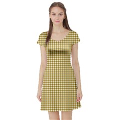 Golden Yellow Tablecloth Plaid Line Short Sleeve Skater Dress