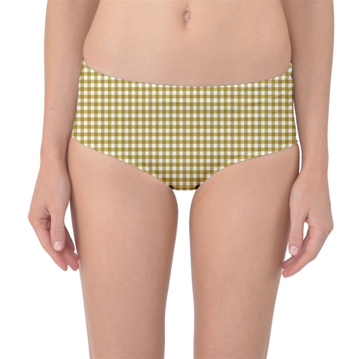 Golden Yellow Tablecloth Plaid Line Mid-Waist Bikini Bottoms