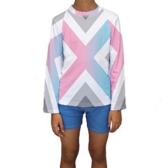 Flag X Blue Pink Grey White Chevron Kids  Long Sleeve Swimwear