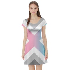 Flag X Blue Pink Grey White Chevron Short Sleeve Skater Dress