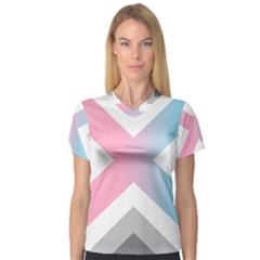 Flag X Blue Pink Grey White Chevron Women s V-Neck Sport Mesh Tee