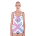 Flag X Blue Pink Grey White Chevron Boyleg Halter Swimsuit  View1