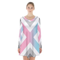 Flag X Blue Pink Grey White Chevron Long Sleeve Velvet V-neck Dress