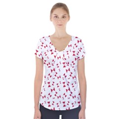 Hour Glass Pattern Red White Triangle Short Sleeve Front Detail Top by Alisyart