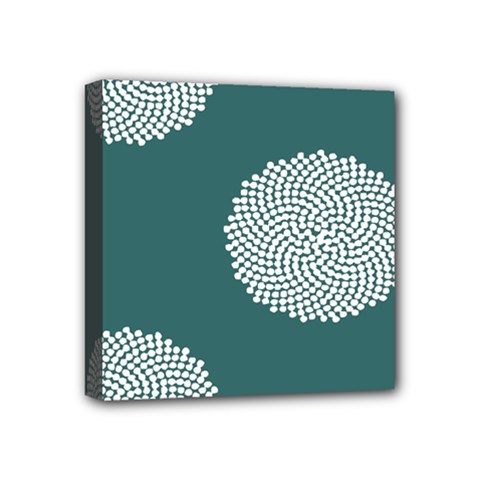 Green Circle Floral Flower Blue White Mini Canvas 4  X 4 