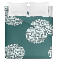 Green Circle Floral Flower Blue White Duvet Cover Double Side (queen Size)