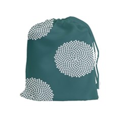 Green Circle Floral Flower Blue White Drawstring Pouches (extra Large) by Alisyart