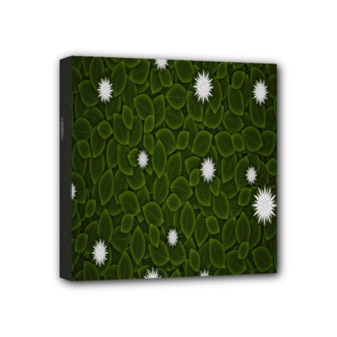 Graphics Green Leaves Star White Floral Sunflower Mini Canvas 4  X 4  by Alisyart