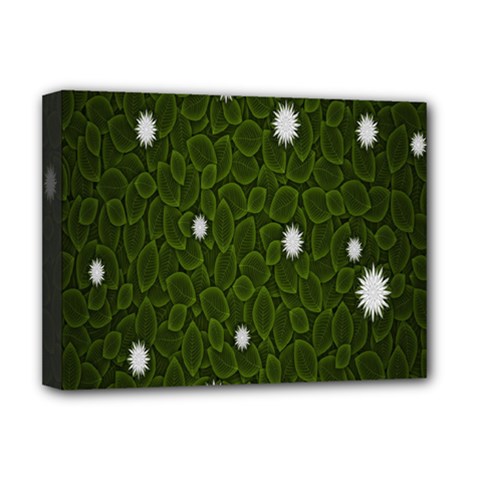 Graphics Green Leaves Star White Floral Sunflower Deluxe Canvas 16  X 12  