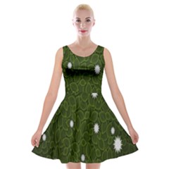 Graphics Green Leaves Star White Floral Sunflower Velvet Skater Dress