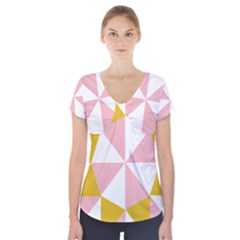 Learning Connection Circle Triangle Pink White Orange Short Sleeve Front Detail Top by Alisyart