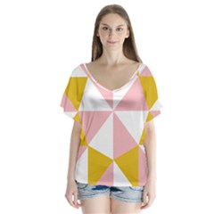 Learning Connection Circle Triangle Pink White Orange Flutter Sleeve Top