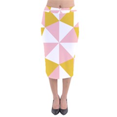Learning Connection Circle Triangle Pink White Orange Velvet Midi Pencil Skirt