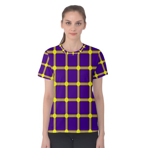 Optical Illusions Circle Line Yellow Blue Women s Cotton Tee by Alisyart