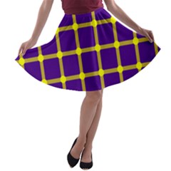 Optical Illusions Circle Line Yellow Blue A-line Skater Skirt