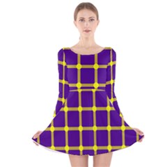 Optical Illusions Circle Line Yellow Blue Long Sleeve Velvet Skater Dress by Alisyart