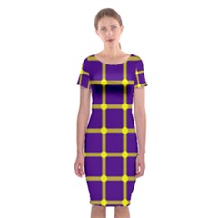 Optical Illusions Circle Line Yellow Blue Classic Short Sleeve Midi Dress