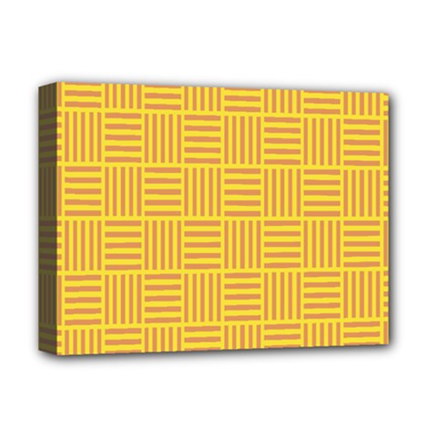 Plaid Line Orange Yellow Deluxe Canvas 16  X 12  