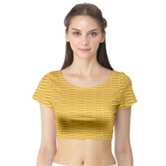 Plaid Line Orange Yellow Short Sleeve Crop Top (tight Fit) by Alisyart