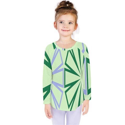 Starburst Shapes Large Green Purple Kids  Long Sleeve Tee by Alisyart